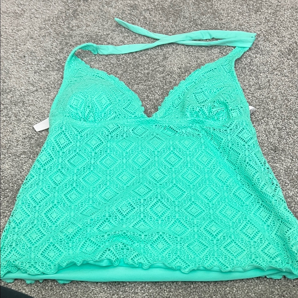 Turquoise Lace Halter Bikini Top